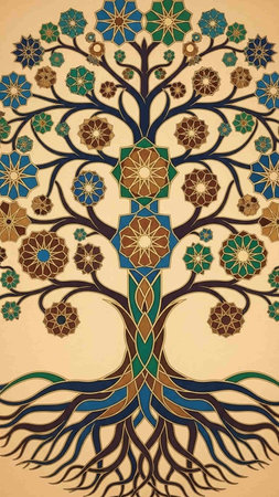 Beautiful ornamental floral pattern on a beige background. Vintage style.
