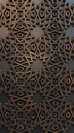 3d illustration of islamic geometric pattern on black background.