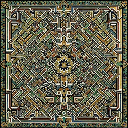 Mosaic of geometric shapes in the style of Islamic art.