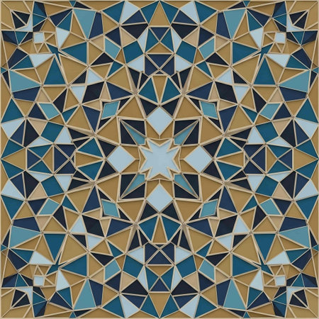 Seamless Mosaic Pattern in Blue and Gold Color. Vector Illustration.