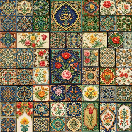 Ceramic tiles from the Ottoman time in Istanbul, Turkey.
