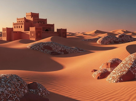 Sand dunes in the Sahara desert, Morocco. 3d renderの写真素材