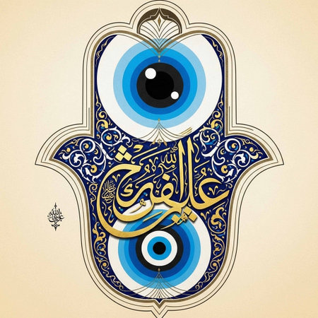 Illustration of the eye of God with the Arabic calligraphy.