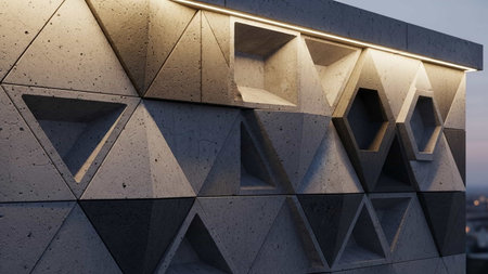Modern architecture detail of a building with geometric pattern. 3d rendering