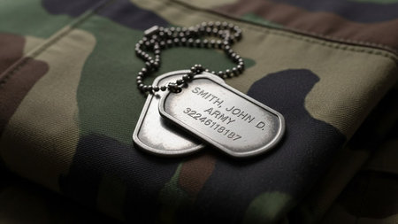 US ARMY dog tag on the camouflage uniformの写真素材