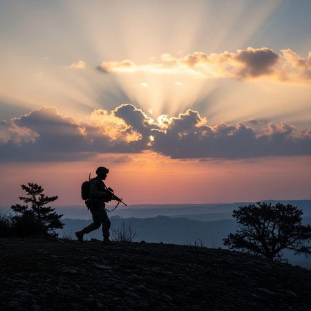 Silhouette of a man on top of the mountain
