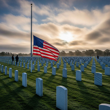 American Flag in the American Cemetery, Arlington National Cemetery, Virginia, USAの写真素材