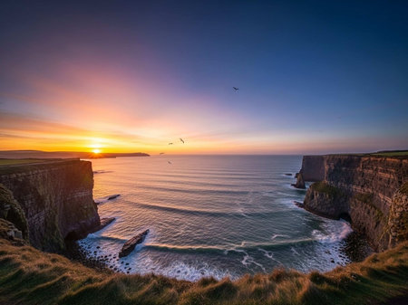 Cliffs of Moher at sunset, County Clare, Ireland.の写真素材