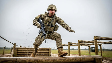 Member of military history club wears historical German uniform during historical reenactment of...