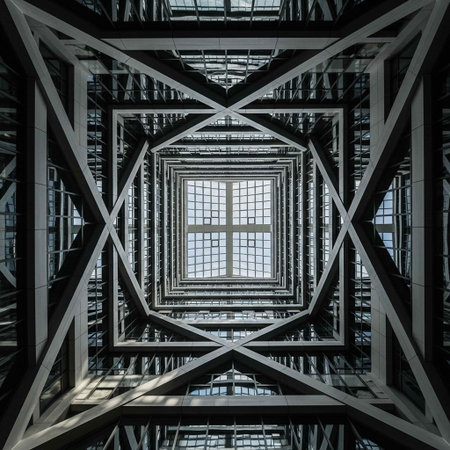 Architectural detail of the glass ceiling of a modern building.