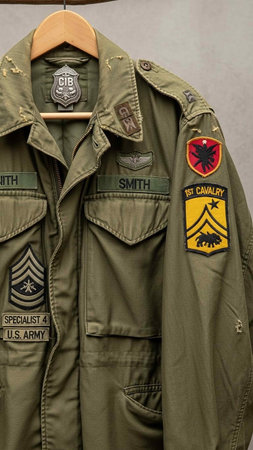 Military uniform on a hanger.