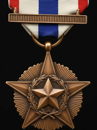 Victory medal in the form of a star on a black background