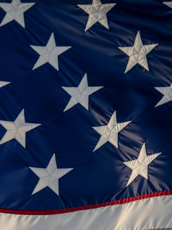 Closeup of the stars and stripes of the United States of America flagの写真素材