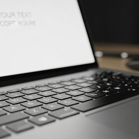 Close up of laptop with blank screen, selective focus on keyboard.の写真素材