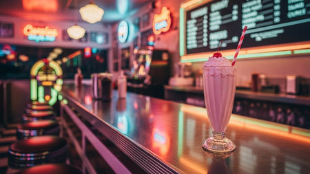 Milkshake on bar counter at night club - Vintage effect style picturesの写真素材