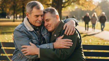 Portrait of a loving senior couple sitting on a bench in the park