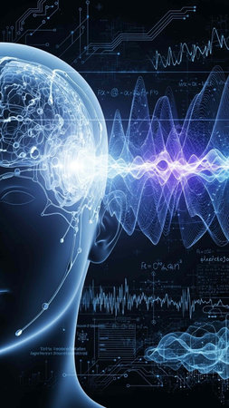 Digital illustration of brain in color background. Concept of artificial intelligence