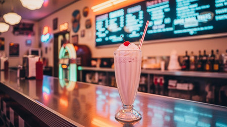 milkshake on the bar counter in the restaurant with blur backgroundの写真素材