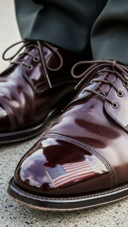 Men's shoes in the shape of the American flag. Close-up.