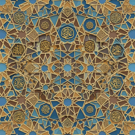 Seamless pattern with islamic ornament on blue background.