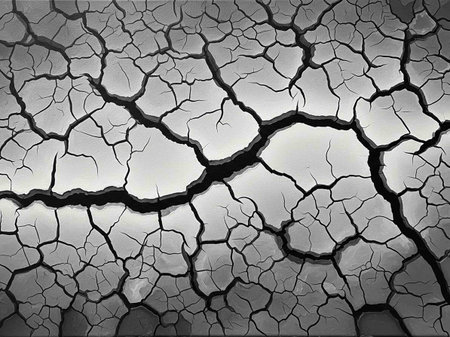 Cracks in the ground. Abstract background for design. Black and white.