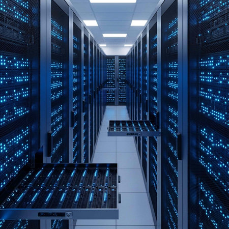 Network servers in data room Domestic Room. 3d render illustration.