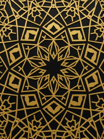 Golden pattern on a black background. 3d rendering, 3d illustration.の写真素材