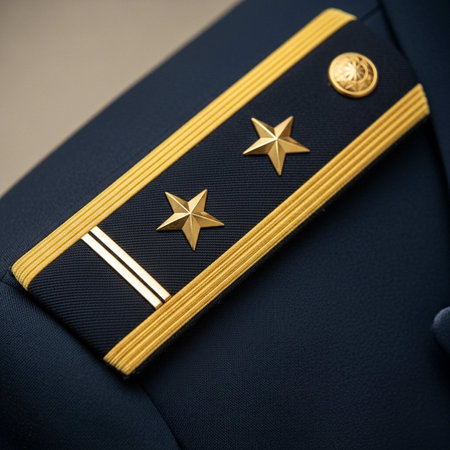 Detail of a military uniform with a gold star on the beltの写真素材