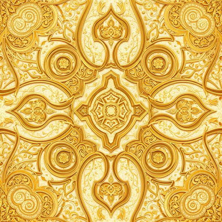 Seamless pattern in the form of a golden ornament on a yellow background