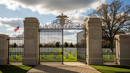 Entrance gate to the National Cemetery in Washington DC, USA.