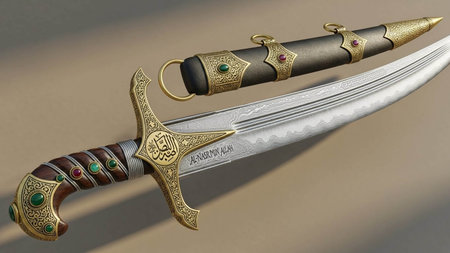 3D illustration of a saber with a patterned handle.