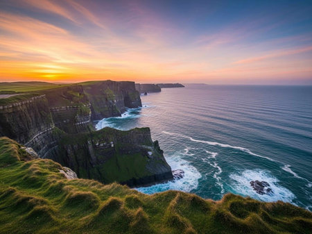 Sunset at Cliffs of Moher in County Clare, Irelandの写真素材