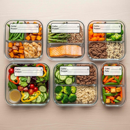Healthy food in plastic containers with labels. Healthy eating concept.