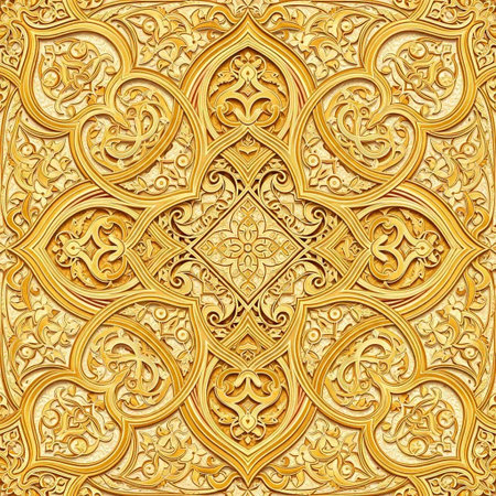 golden pattern on wooden background. 3d rendering. Computer digital drawing.の写真素材