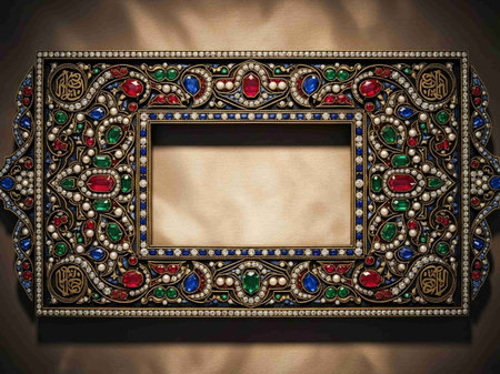 Illustration of a decorative frame with precious stones on a dark background