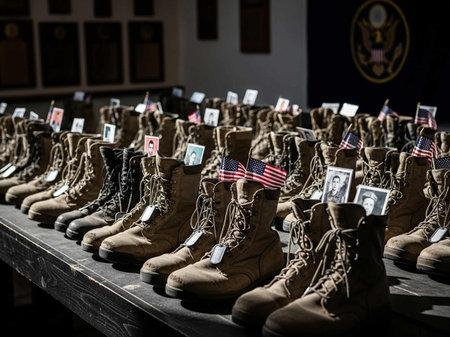 Museum of military footwear with American flagの写真素材