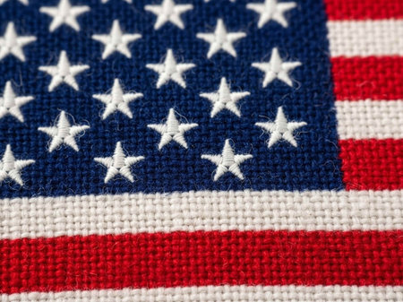 Close up of American flag on a fabric background. USA Flag.の写真素材