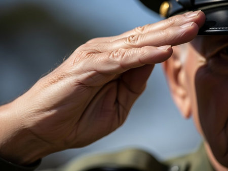 Close-up of a soldier saluting with his hands in the air