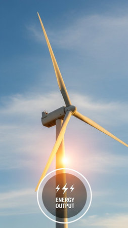An image of windturbine generator on blue sky background.