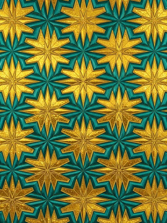Seamless pattern with gold stars on turquoise background.