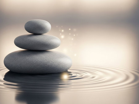 zen stones in water with ripple and bokeh - 3d illustrationの写真素材