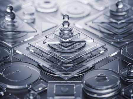 3D illustration of a glass chess piece on a chessboard.