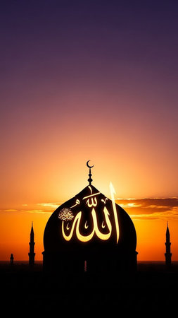 Silhouette of mosque at sunset background. Ramadan Kareem.の写真素材