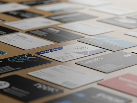 3D Illustration of a collection of business cards in a rowの写真素材