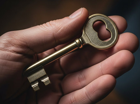 Key in hand, closeup shot with shallow depth of field.