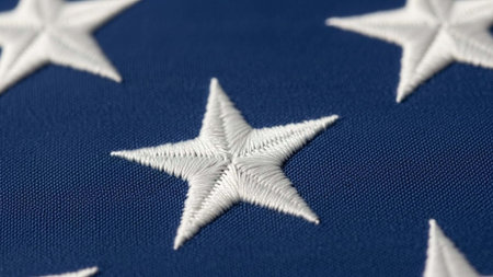 Close-up of the star on the fabric of the American flagの写真素材