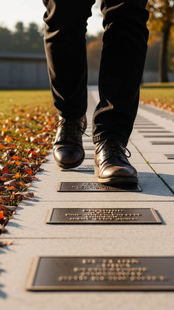 Man standing on a footpath in an autumn park, close-up