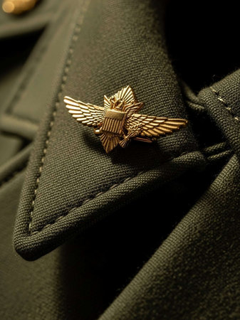 military uniform with a gold eagle on a black background close-upの写真素材