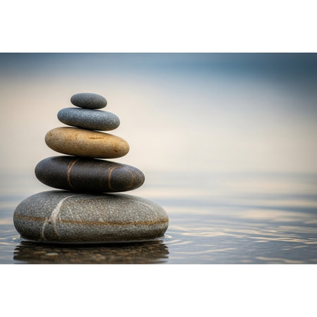 zen stones on the sea background with blank white place for your text