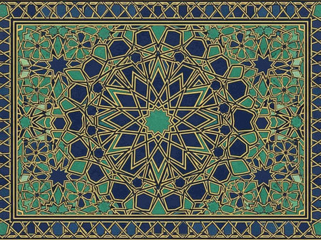 Islamic ornament pattern in the form of square tiles with gold ornaments